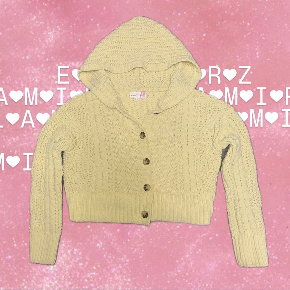 Yellow Hooded Cardigan with Long Sleeves